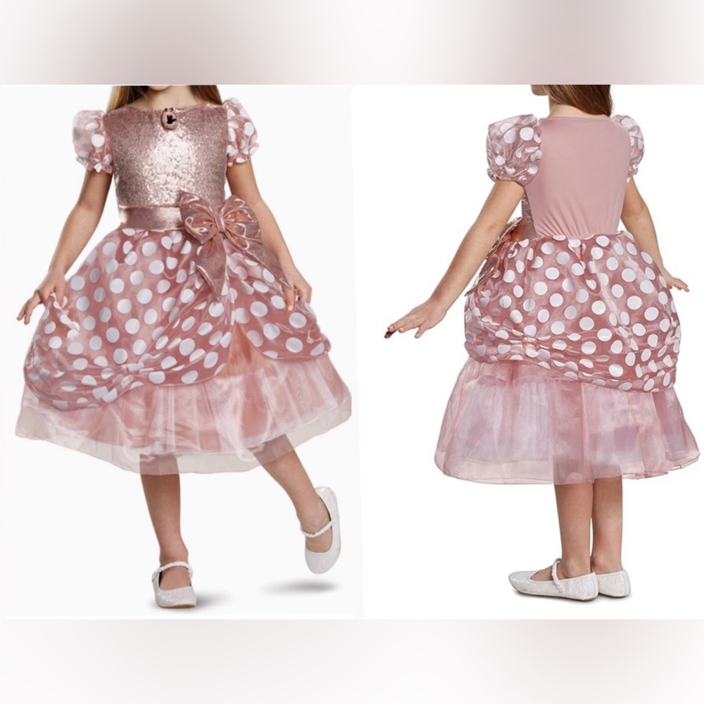 Disney Minnie Mouse Dress Girls Halloween Costume Rose Gold (Size: 5/6)